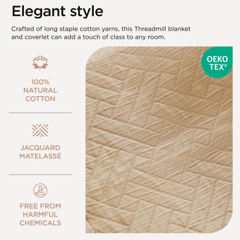 Threadmill Luxury Cotton Blankets for Queen Size Bed | All-Season 100% Cotton Queen Size Blanket | Criss Cross Jacquard Cozy Lightweight, Soft Breathable Coverlet fits Full Size Bed, 90x92 | Beige - Image 3